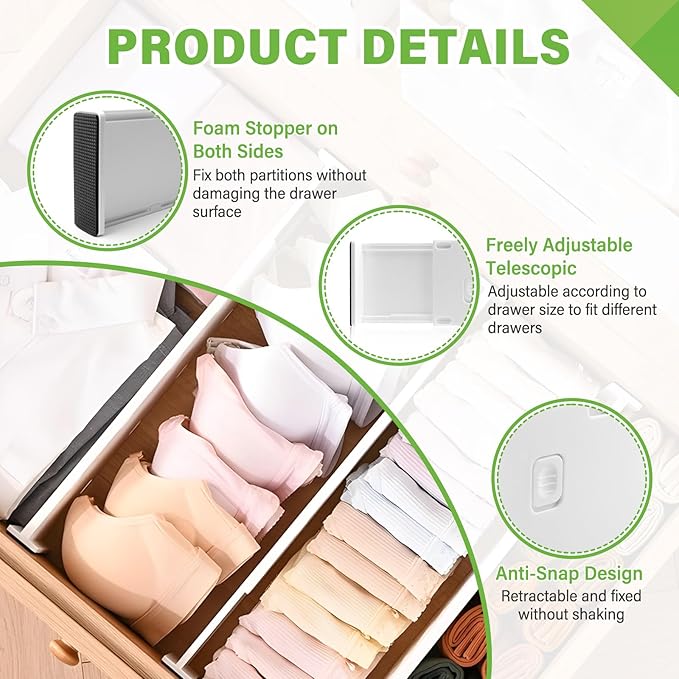 5 Pack Drawer Dividers 3.7" High Slim Organizers Expandable 14.8-25.6" - Image 3