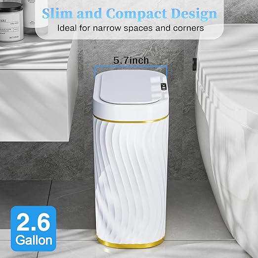 Bathroom Small Trash Can with Automatic Touchless Lid, 2.6 Gallon Smart Garbage - Image 3