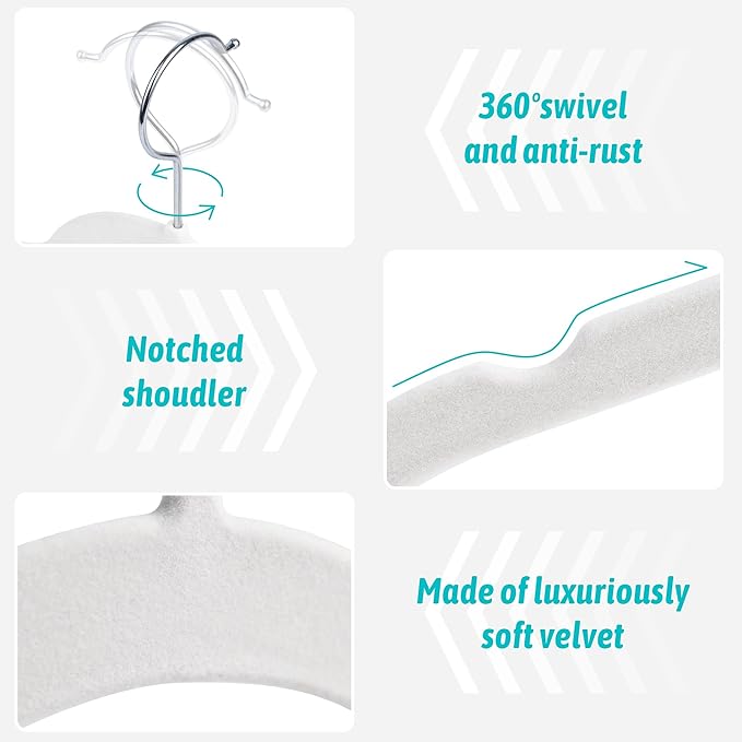 Premium Velvet Shirt Hangers 50 Pack, Non-Slip 360° Swivel Hook Slim Felt Hanger - Image 2