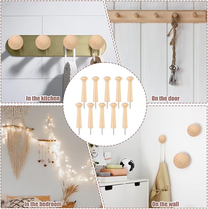 10 Pcs Wooden Shaker Peg Screw-On Solid Wood Hook 3.8 Inch Wooden Pegs Long - Image 4