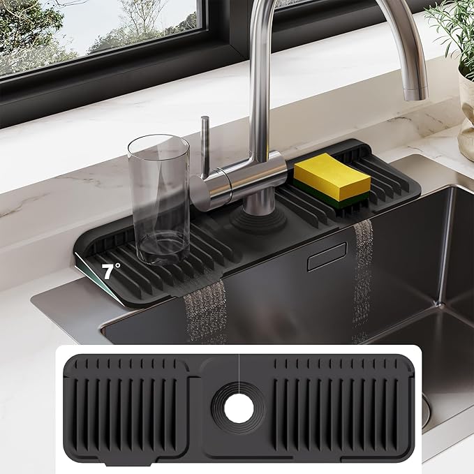 17.7 Inch Silicone Faucet Mat for Kitchen Sink Splash Guard by Doeklpo