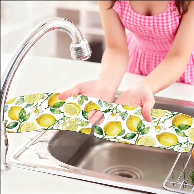 2 Pcs Kitchen Sink Splash Guard Faucet Mats Lemon Pattern Faucet Mat - Image 6