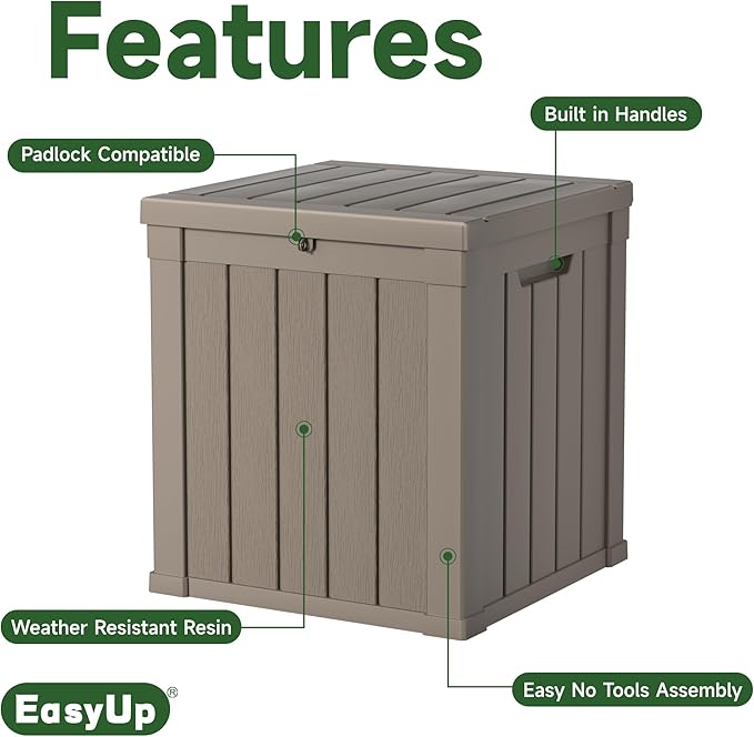 EasyUp 50 Gallon Outdoor Storage Box, Resin Waterproof UV-Resistant Deck Box, Reinforced Stability for Patio, Garden, and Poolside, Striped Gray - Image 3