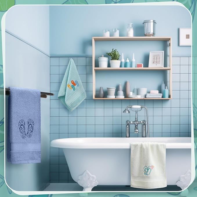 3 Pack Coastal Hand Towels for Bathroom 100% Cotton Embroidered Beach Bathroom - Image 6