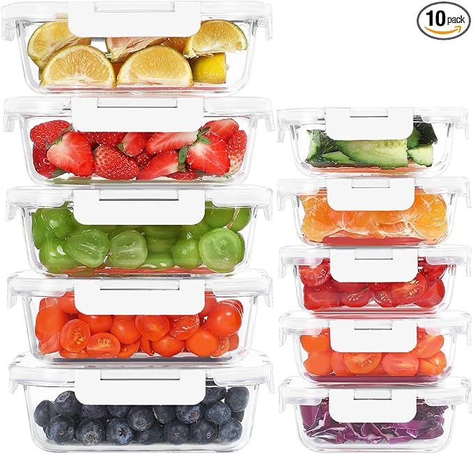 KOMUEE 10 Pack Glass Food Storage Containers, Meal Prep Containers by KOMUEEUS