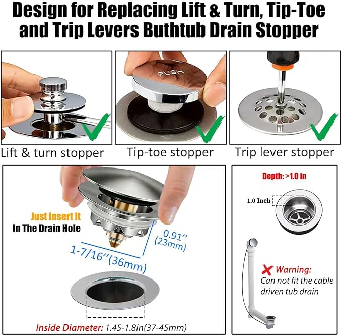Bathtub Drain Stopper, Pop Up Tub Stopper and Cover, Bottom - Image 2
