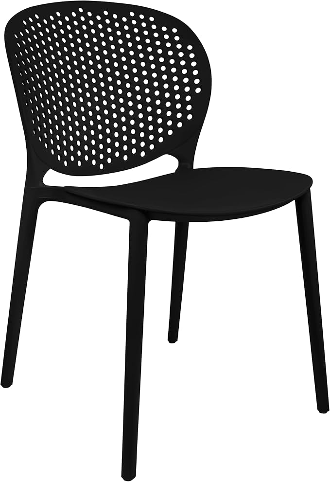 2xhome Patio Dining Chair | Modern Stackable Outdoor Pool Side Chair | Weather Resistant Plastic for Yard, Porch, Balcony, Kitchen, Black, Single, Set of 1 - Image 4