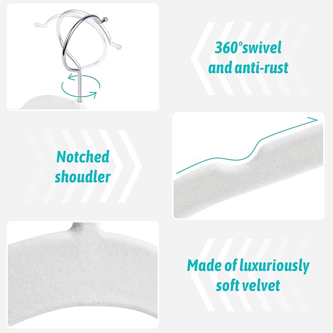 Premium Velvet Shirt Hangers 30 Pack, Non-Slip 360° Swivel Hook Slim Felt Hanger - Image 2