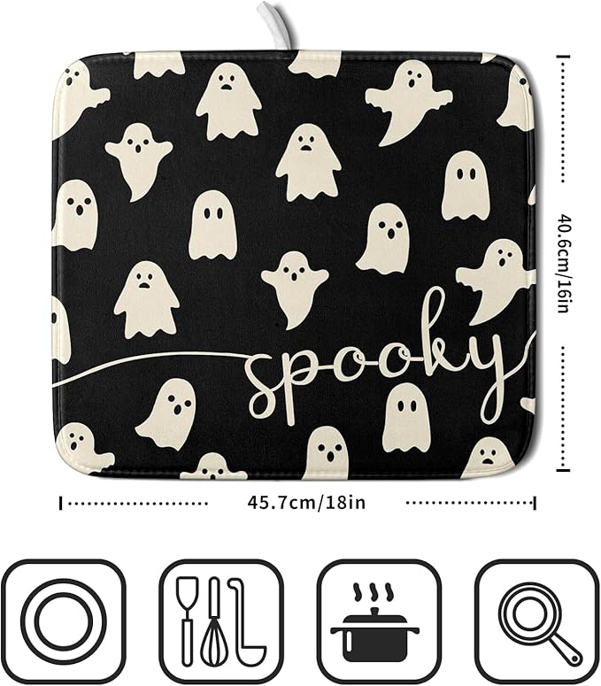 Halloween Dish Drying Mat for Kitchen Counter Spooky Ghost Holiday Super - Image 2