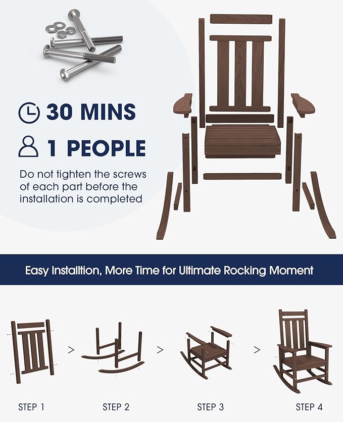KINGYES Oversized Outdoor Rocking Chair, All-Weather Patio Rocking Chairs for Porch, HDPE Outdoor Patio Rockers with High Back & Wide Seat for Garden, Lawn, Coffee - Image 5