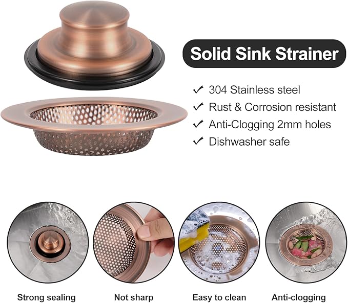 RQYEKDO Kitchen Sink Strainers Sink Stopper Kits, Stainless Steel Sink Drain - Image 5