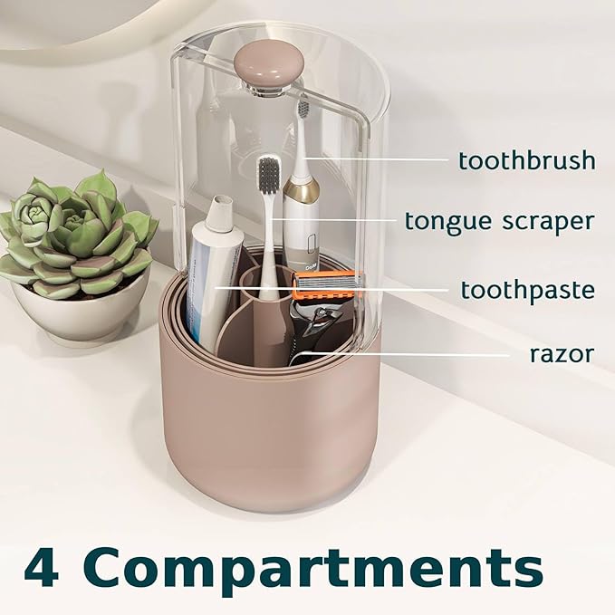 Toothbrush Holder with Cover 360 Rotating 4 Compartments Bathroom Toothpaste - Image 6