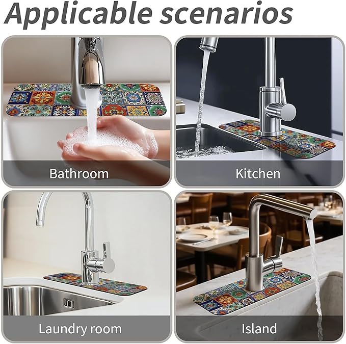 Kitchen Sink Splash Guard，Colorful Mexican tile Faucet Mat Sink Gadgets-Super - Image 7