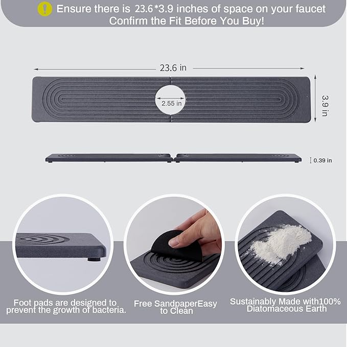 Stone Faucet Mat for Kitchen Sink，Super Absorbent Diatomite Fast Drying Stone - Image 2
