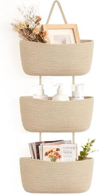 Dahey Over The Door Hanging Basket 3-Tier Woven Boho Wall Mounted Storage by Dahey
