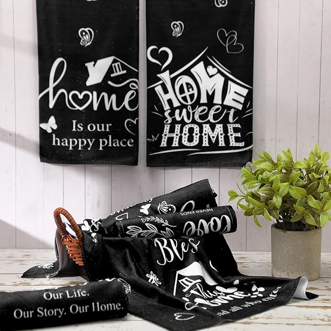 Breling Set of 6 Kitchen Towels Modern Minimalist Dish Towel Black Bathroom - Image 2