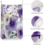 Purple and White Silver Lotus Flowers and Berries Hanging Laundry Hamper Door - Image 5