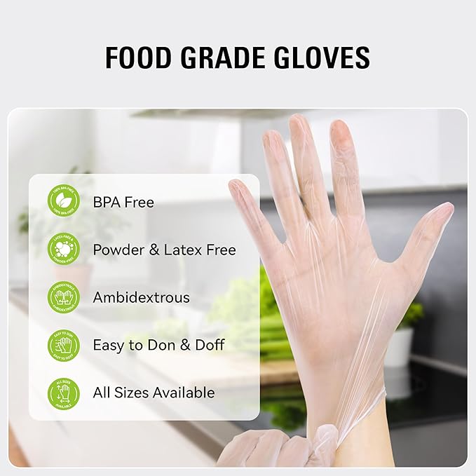 Disposable Vinyl Gloves, Food Safe, Latex-Free Powder-Free Clear Plastic Gloves - Image 4