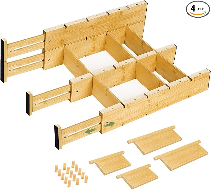 Bamboo Drawer Dividers 4PCS by BLISSIQUEE