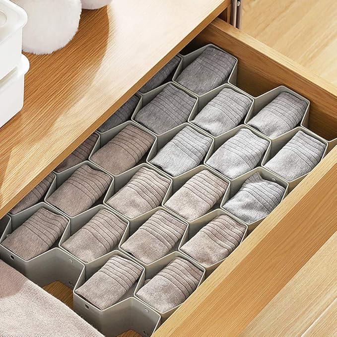 Poeland Drawer Divider Organizer DIY Plastic Grid Honeycomb Drawer Divider Gray - Image 3