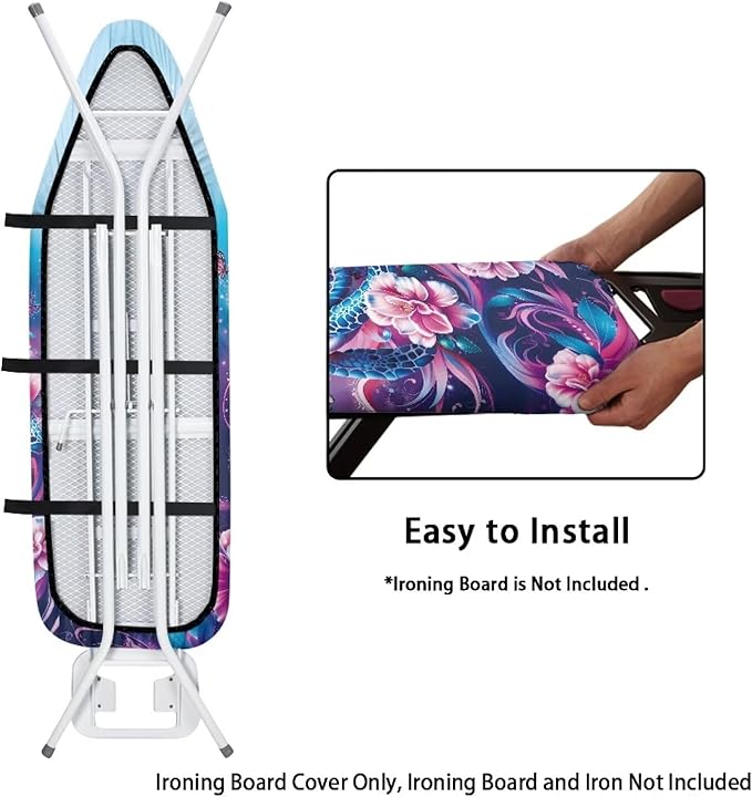Sprowallow Turtle Flowers Ironing Board Covers Heavy-Duty Elastic Edge Iron - Image 4