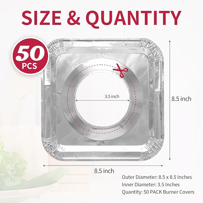 50pc Aluminum Gas Stove Burner Covers -Thicker Foil Square Burner Liners - Image 6