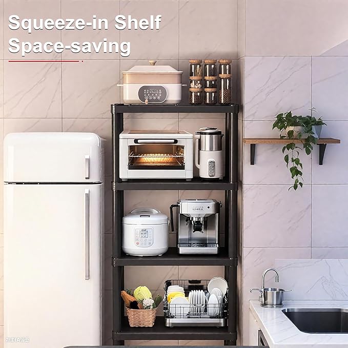 Plastic Storage Shelves, 70.2" H x 11.8" D x 23.62" W Plastic Shelves for Storage, 5-Tier Shelving Unit, Storage Rack, 330 lbs, Bathroom, Laundry, Garage & Home - Image 5
