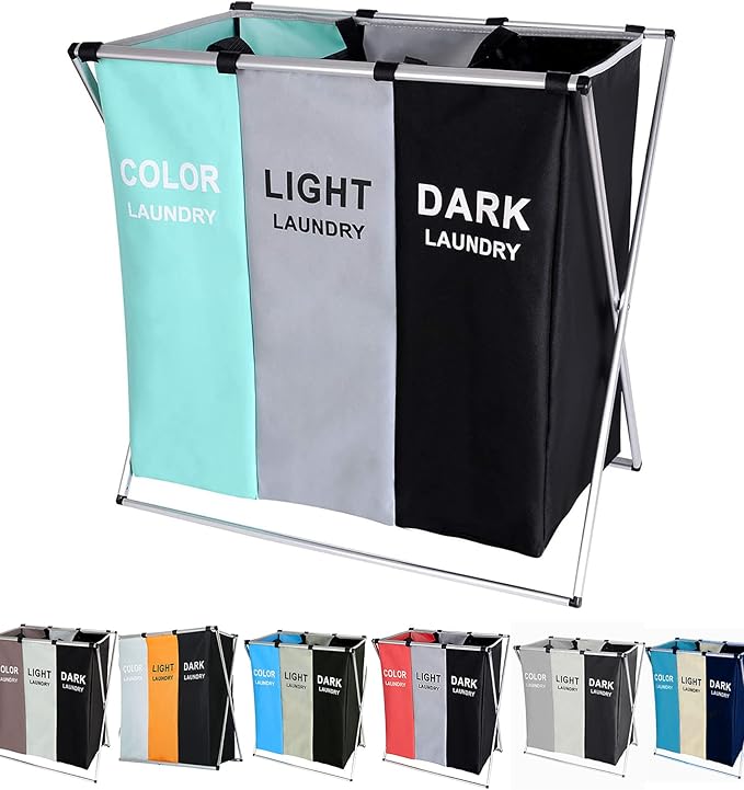 135L Laundry Cloth Hamper Sorter Basket Bin Foldable 3 Sections by Unknown