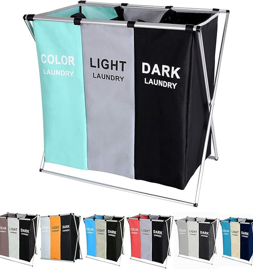 135L Laundry Cloth Hamper Sorter Basket Bin Foldable 3 Sections by Unknown