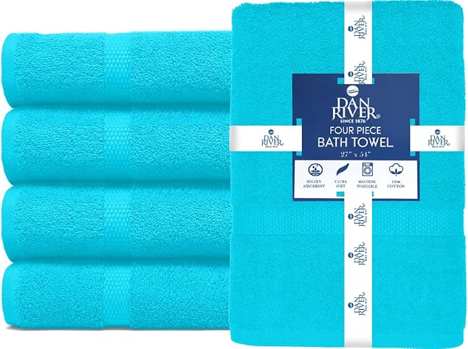 DAN RIVER Bath Towels Set of 4, 27 x 54 Inches, 100% Cotton, Larger & Lighter - Image 3