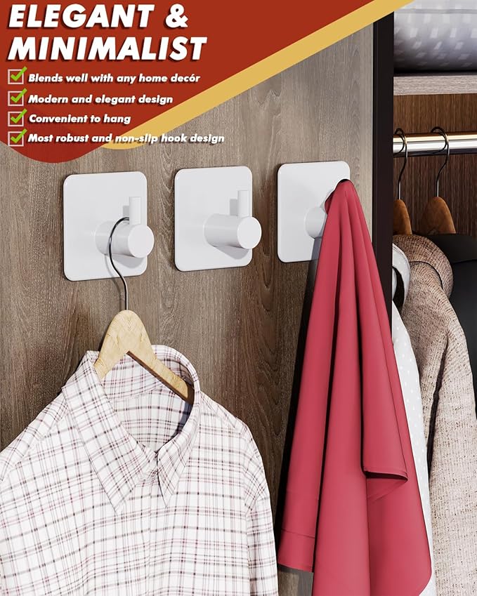 Auxmir Adhesive Hooks Heavy Duty 22lb Towel Hooks - Image 4
