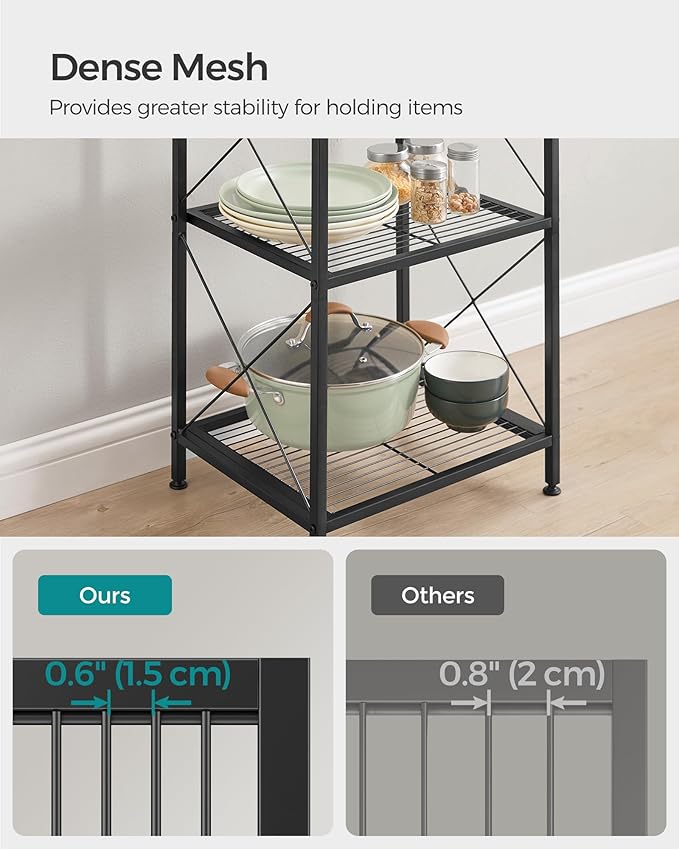 SONGMICS 5-Tier Metal Storage Rack, Shelving Unit with X Side Frames, Dense Mesh, 12.6 x 15.7 x 57.3 Inches, for Entryway, Kitchen, Living Room, Bathroom, Industrial Style, Ink Black UBSC145B01 - Image 5