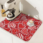 Valentines Day Dish Drying Mat for Kitchen Counter Red Polka Dot Stripe Love - Image 7