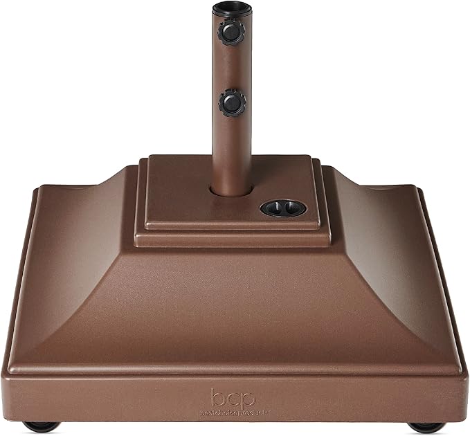 Best Choice Products Fillable Mobile Umbrella Base, Heavy Duty Base, Square Tiered Market Stand for Patio, Deck, Outdoor w/ 4 Wheels, 2 Locks, 2 Knobs, 120lb Capacity - Brown by BestChoiceProducts