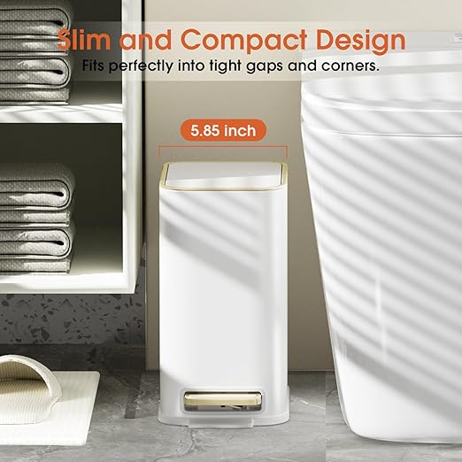 Small Bathroom Trash Can with Lid Soft Close, 5L / 1.3 Gallon Slim Garbage Can - Image 2