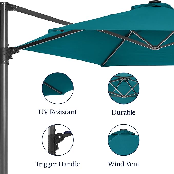 Best Choice Products 10ft Offset Cantilever Hanging Market Patio Umbrella, Smooth 360° Rotation, 8 Sturdy Ribs, Easy Adjustment - Cerulean - Image 7