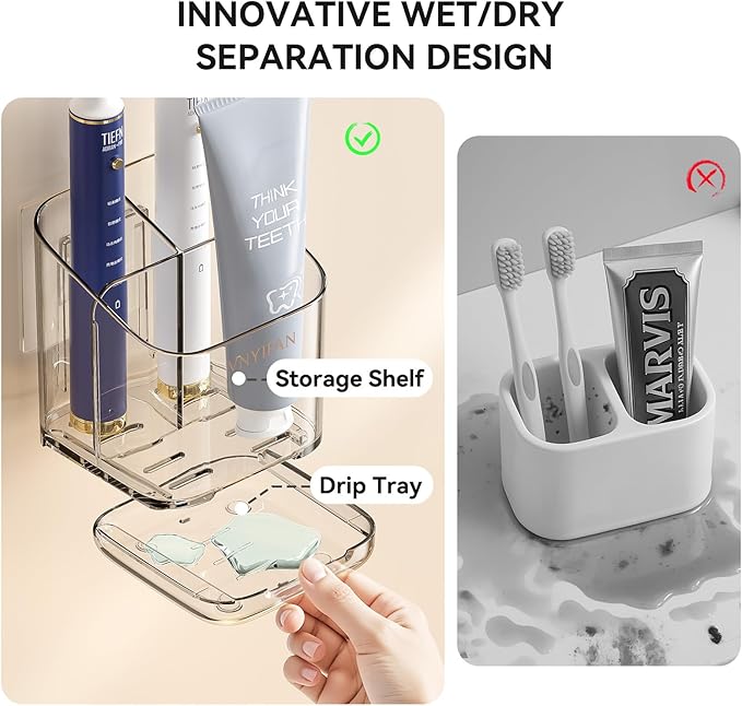 Toothbrush Holders for Bathrooms, 3 Slots Detachable Toothbrush Holder Wall - Image 4