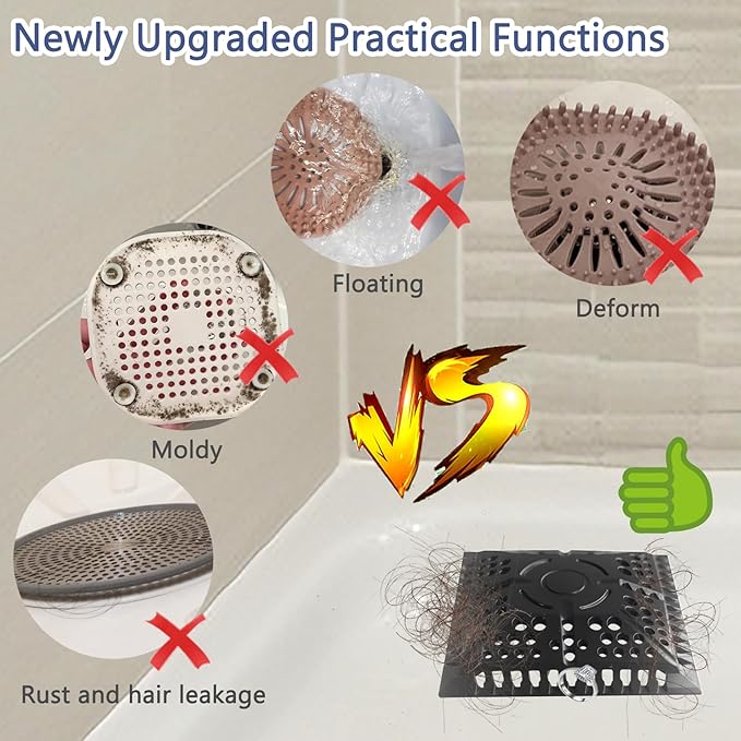 Shower Hair Drain Catcher, 2 Pack 5.1in Square Silicone Hair Catcher Shower - Image 4