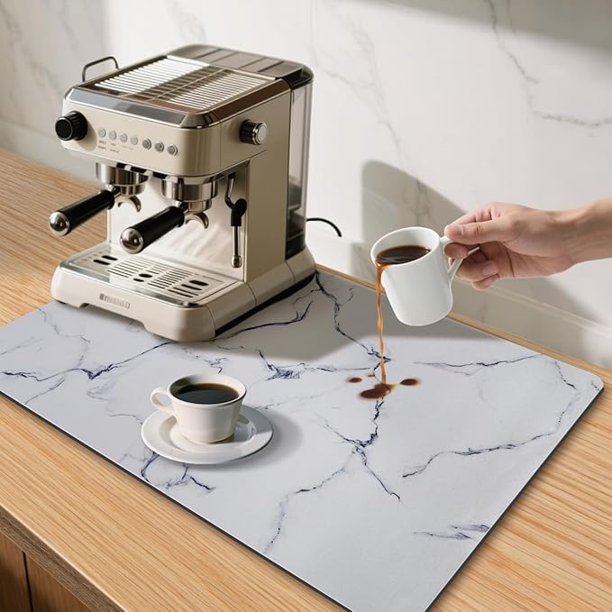 Marble Pattern Dish Drying Mat, Absorbent Coffee Bar Mat - Image 3