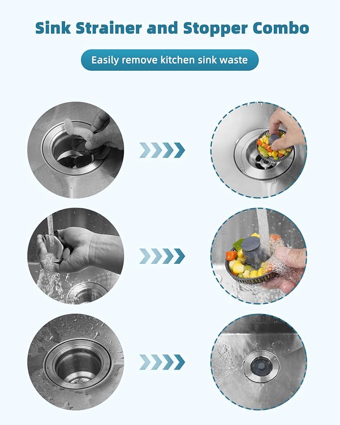 Universal Kitchen Sink Drain Strainer, 3 in 1 Stainless Steel Pop Up Kitchen - Image 2