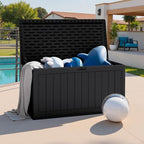 JUMMICO 160 Gallon Resin Outdoor Storage Deck Box with Divider, Waterproof Storage Box&Bench with Lockable Lid for Garden Tools, Pools Supplies (Black) - Image 5