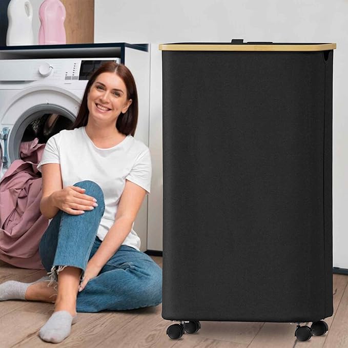 SUOCO Laundry Hamper on Wheels 100L, Clothes Basket - Image 2