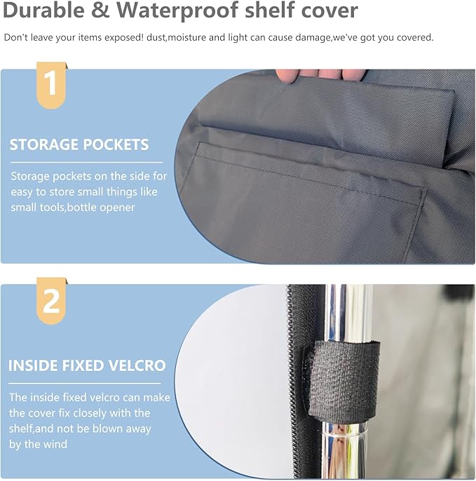 Waterproof Shelf Cover,600D Heavy Duty Dustproof Storage Wire Rack Covers,Outdoor Shelving Covers for Wire Shelves with Zipper 30''x14''x62'',Clear Front. - Image 8