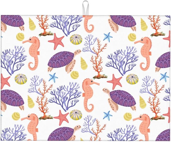 Purple Beach Sea Turtle Dish Drying Mat 18x24 by indokyeyqaz