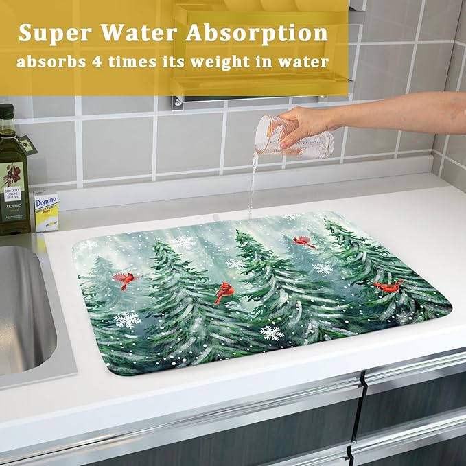 Welcome Winter Pines Tree Dish Drying Mat, Winter Snowflake Dish Drying Mat - Image 7