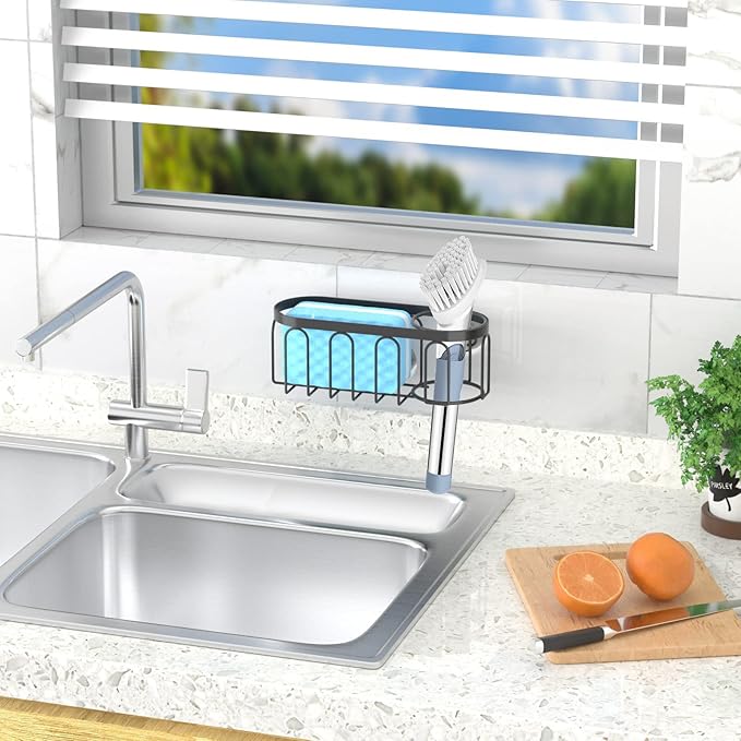 Yazoni 2-in-1 Sponge Holder for Kitchen Sink, Sink Caddy Kitchen Sink Organizer - Image 4