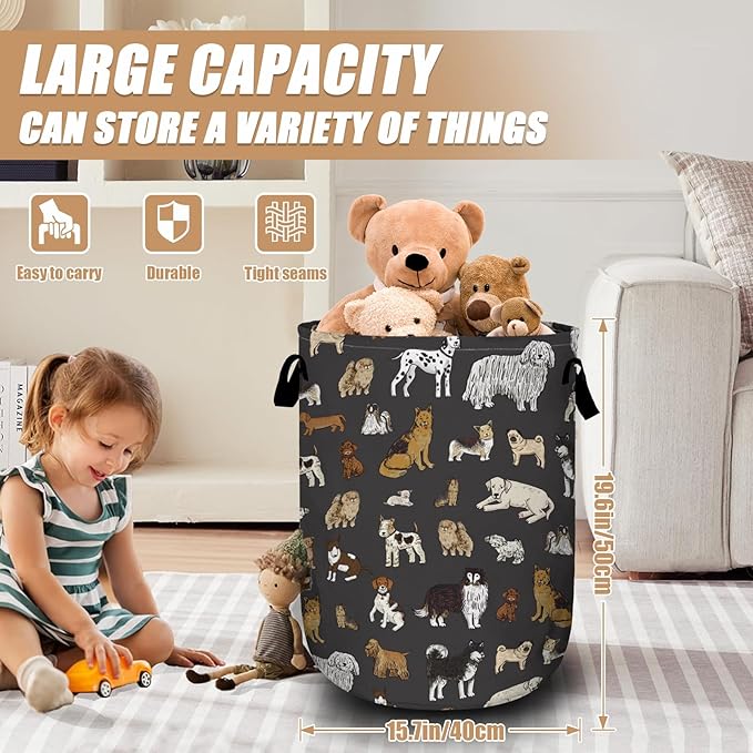 Cute Dogs Laundry Basket, Foldable Dog Lover Laundry Hamper Tote Bag Dirty - Image 2