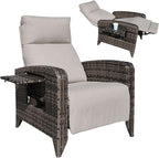 Upgraded Outdoor Recliner Chair, Reclining Patio Chairs with Adjustable Back up to 150°Lay Flat and Extended Footrest, Wicker Recliner Chairs with Flip Table and Removable Olefin Cushion by zzw