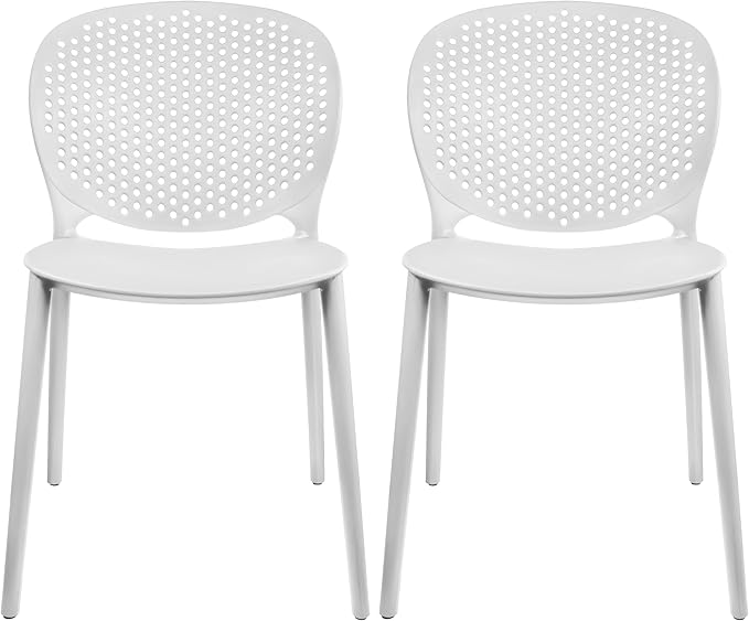 2xhome Set of 2 Patio Dining Chairs | Modern Stackable Outdoor Pool Side Chair | Weather Resistant Plastic for Yard, Porch, Balcony, Kitchen, White by 2xhome