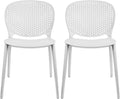 2xhome Set of 2 Patio Dining Chairs | Modern Stackable Outdoor Pool Side Chair | Weather Resistant Plastic for Yard, Porch, Balcony, Kitchen, White by 2xhome
